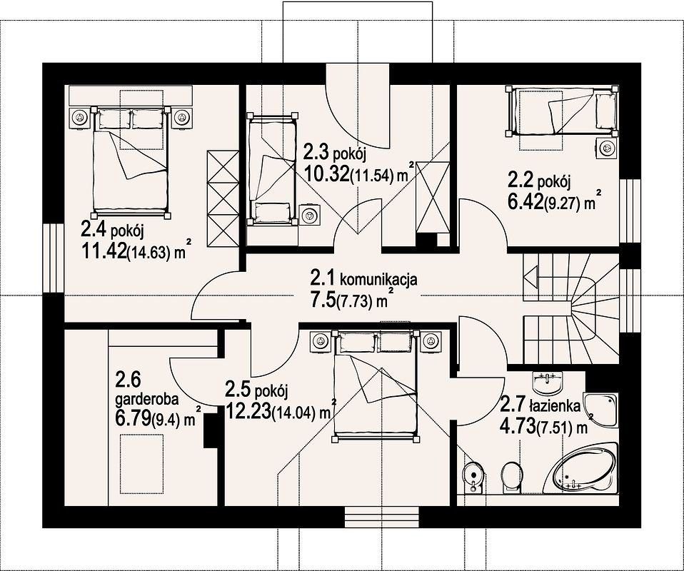 Планировка «План мансарды», Двухэтажный дом 11х9 - 130.95 м2