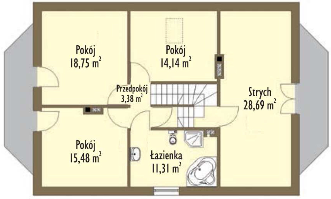 Планировка «План мансарды», Двухэтажный дом 13х9 - 182.19 м2