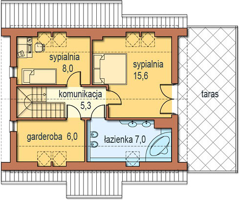 Планировка «План мансарды», Двухэтажный дом 12х8 - 129.4 м2