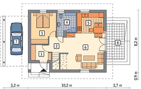 Планировка «План первого этажа», Двухэтажный дом 11х8 - 109 м2