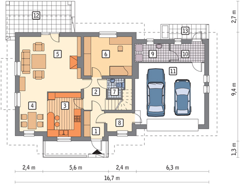 Планировка «План первого этажа», Двухэтажный дом 17х10 - 190.2 м2