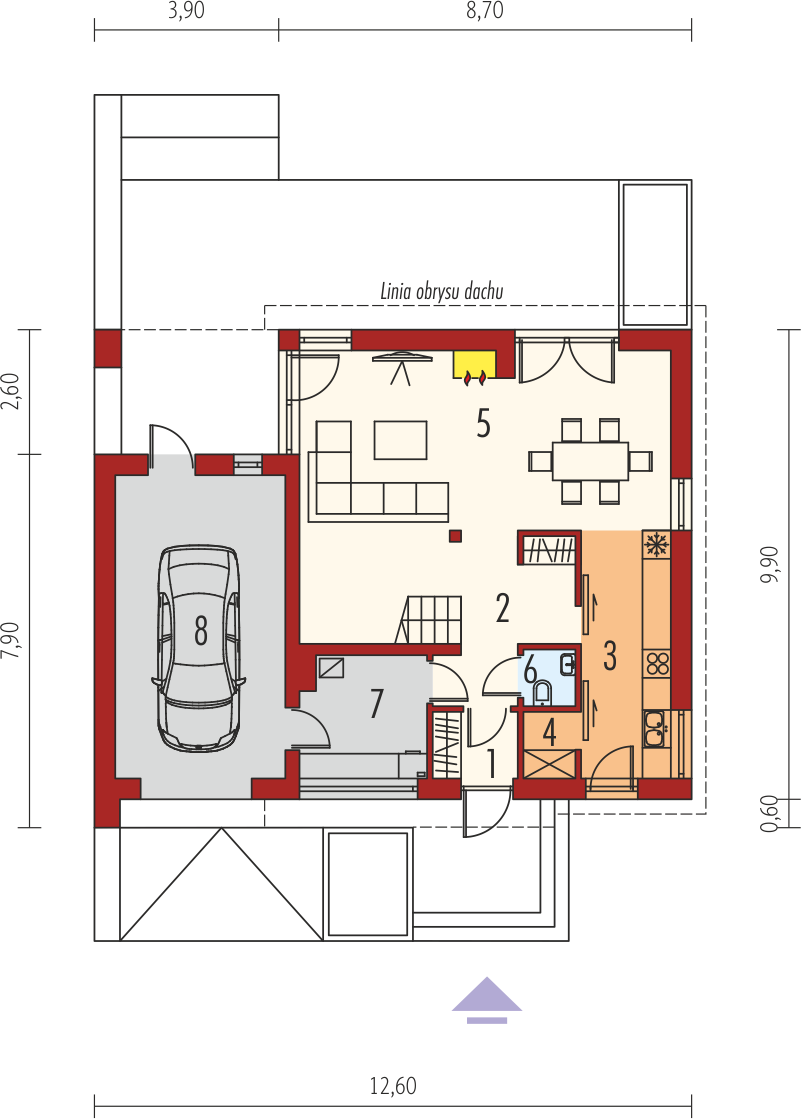 Планировка «План первого этажа», Двухэтажный дом 13х11 - 134.04 м2