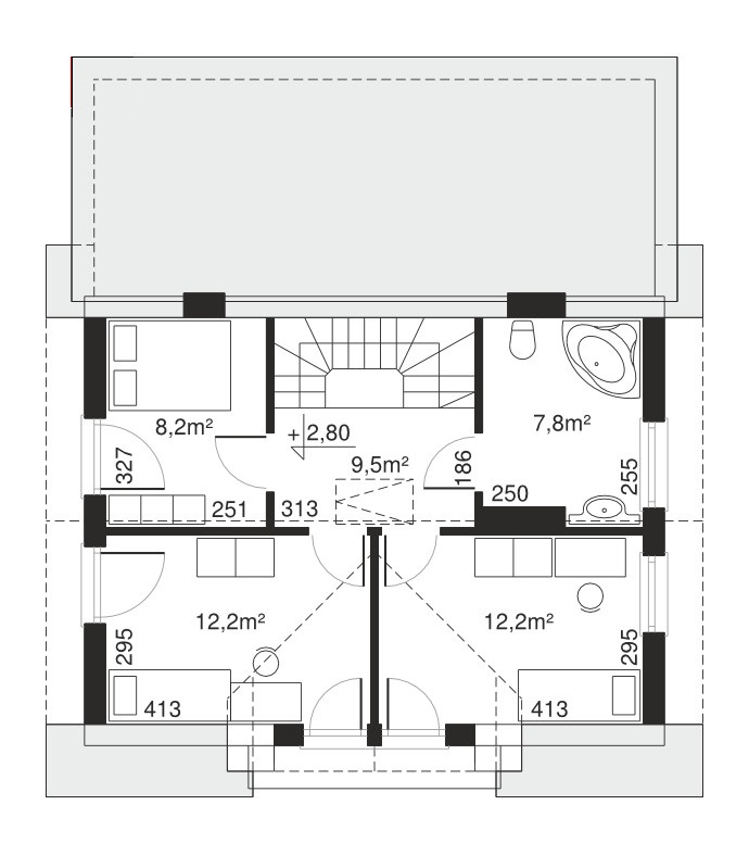 Планировка «План мансарды», Двухэтажный дом 10х9 - 125.8 м2