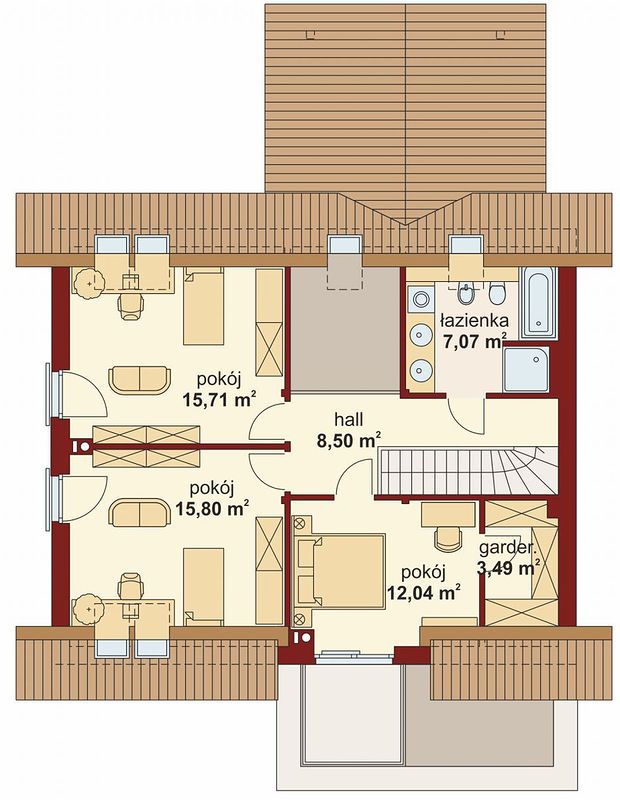 Планировка «План мансарды», Двухэтажный дом 12х17 - 159.95 м2