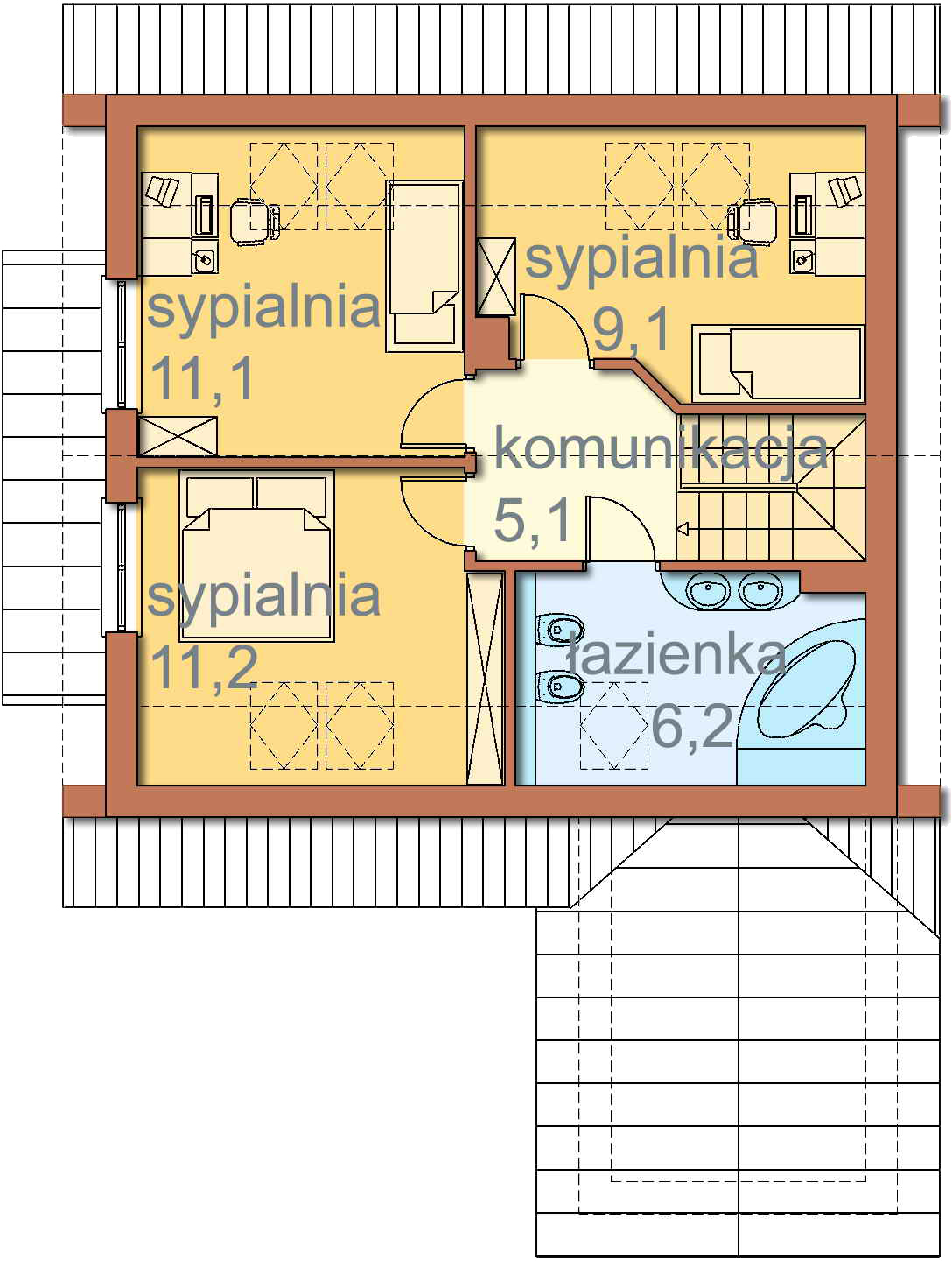 Планировка «План мансарды», Двухэтажный дом 8х13 - 113.9 м2