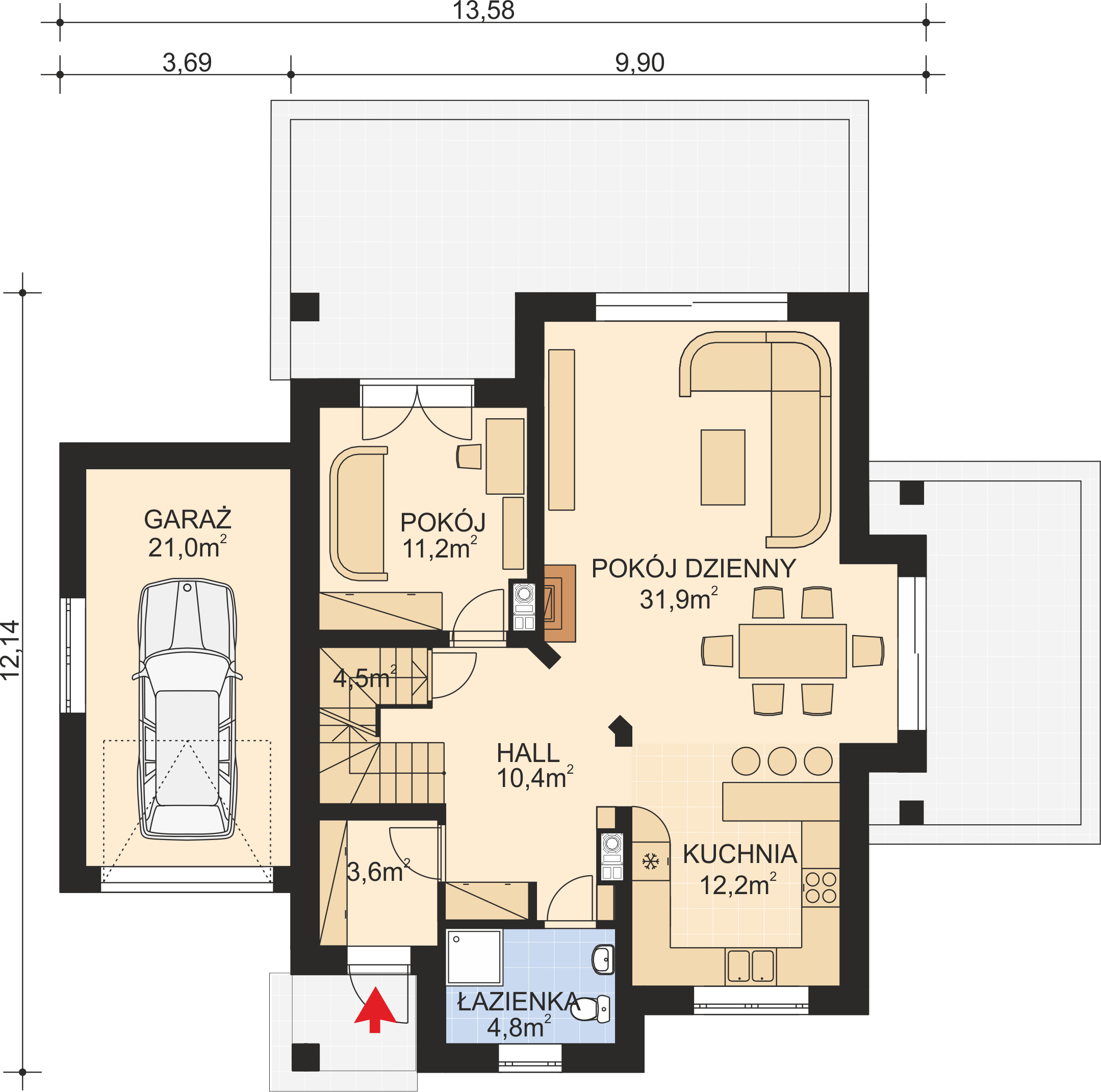 Планировка «План первого этажа», Двухэтажный дом 13х12 - 209.9 м2