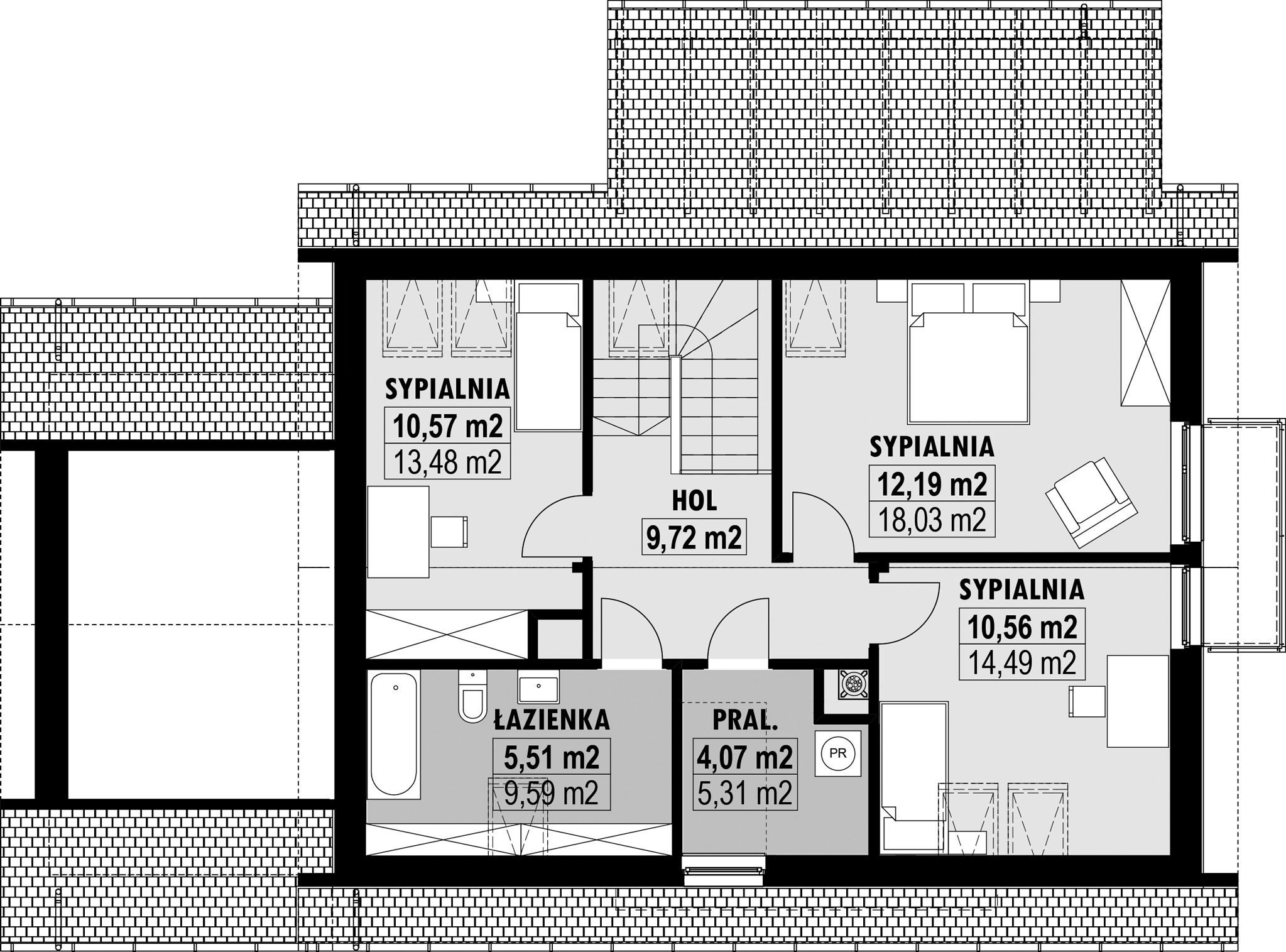 Планировка «План мансарды», Двухэтажный дом 14х12 - 141.6 м2