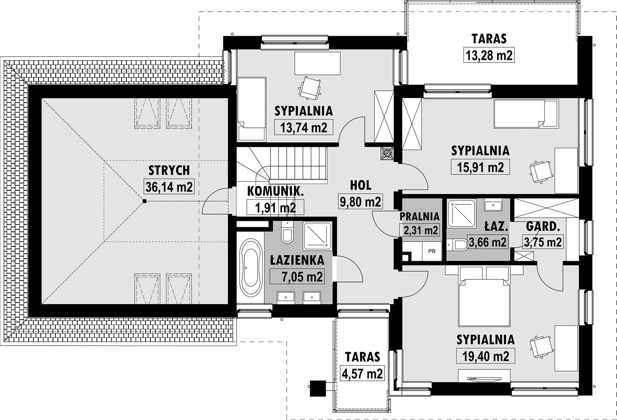 Планировка «План второго этажа», Двухэтажный дом 16х12 - 230.98 м2
