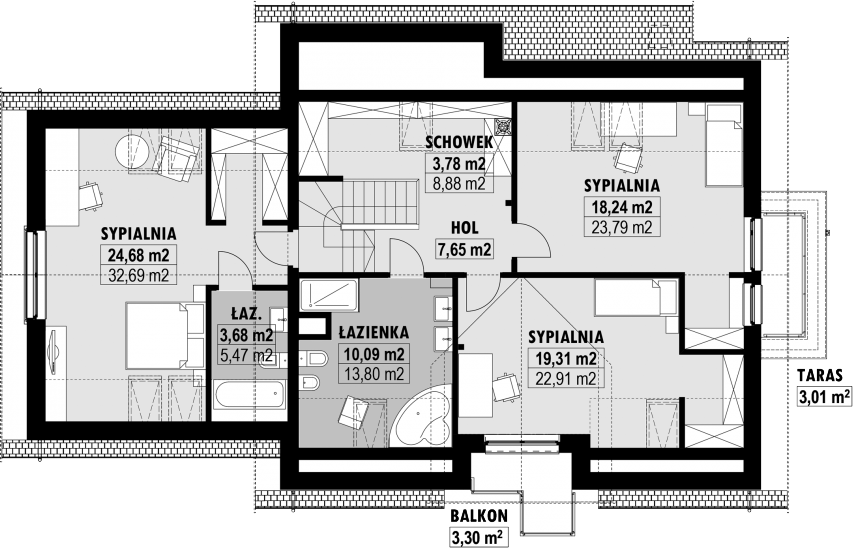 Планировка «План мансарды», Двухэтажный дом 19х12 - 221.5 м2