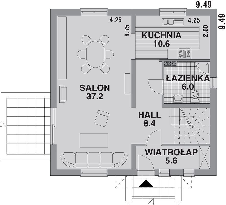 Планировка «План первого этажа», Двухэтажный дом 9х9 - 124.4 м2