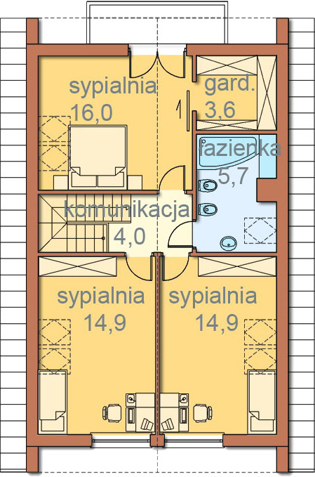 Планировка «План мансарды», Двухэтажный дом 7х12 - 132.3 м2