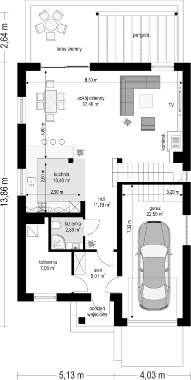 Планировка «План первого этажа», Двухэтажный дом 9х14 - 168.18 м2
