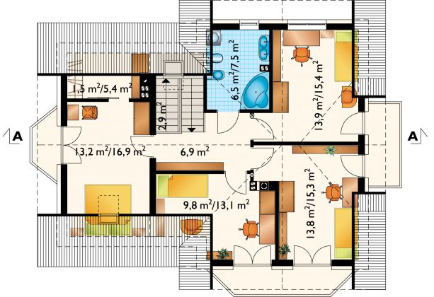 Планировка «План мансарды», Двухэтажный дом 12х11 - 154.4 м2