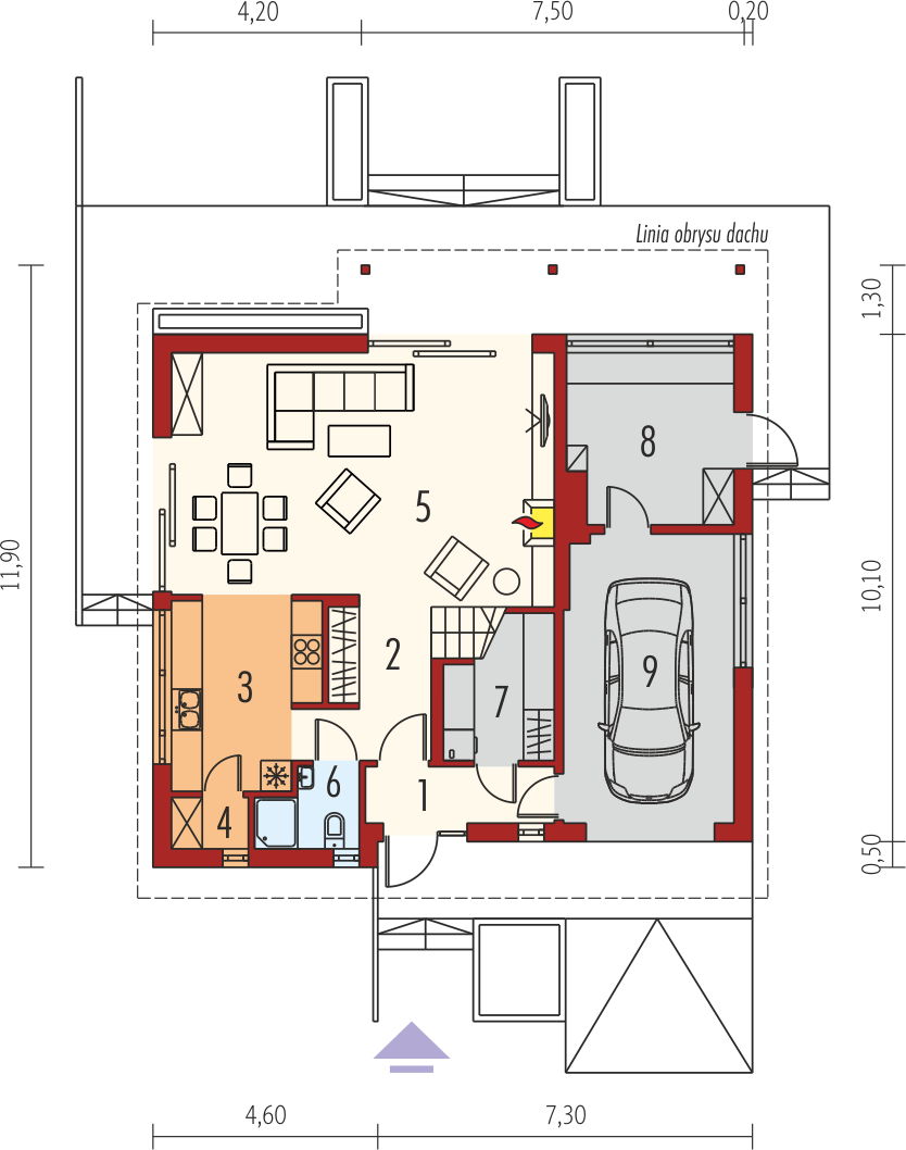 Планировка «План первого этажа», Двухэтажный дом 12х12 - 160.2 м2