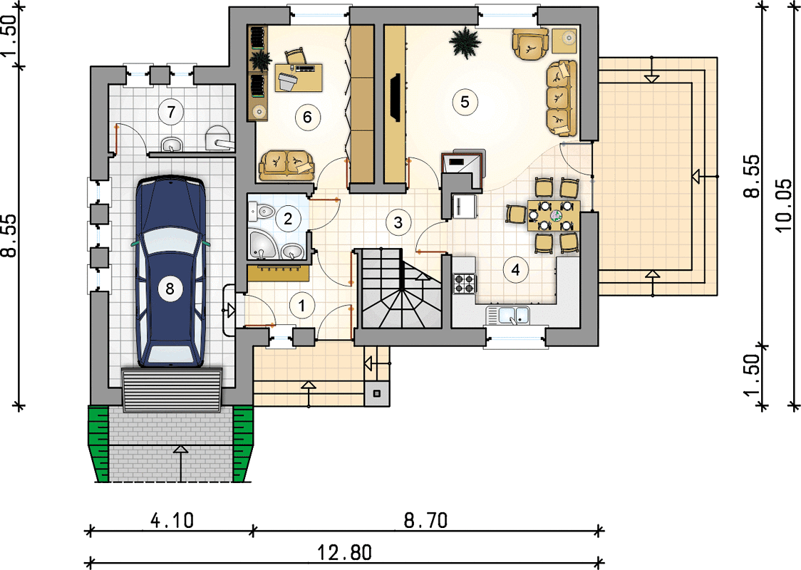 Планировка «План первого этажа», Двухэтажный дом 13х10 - 131.6 м2