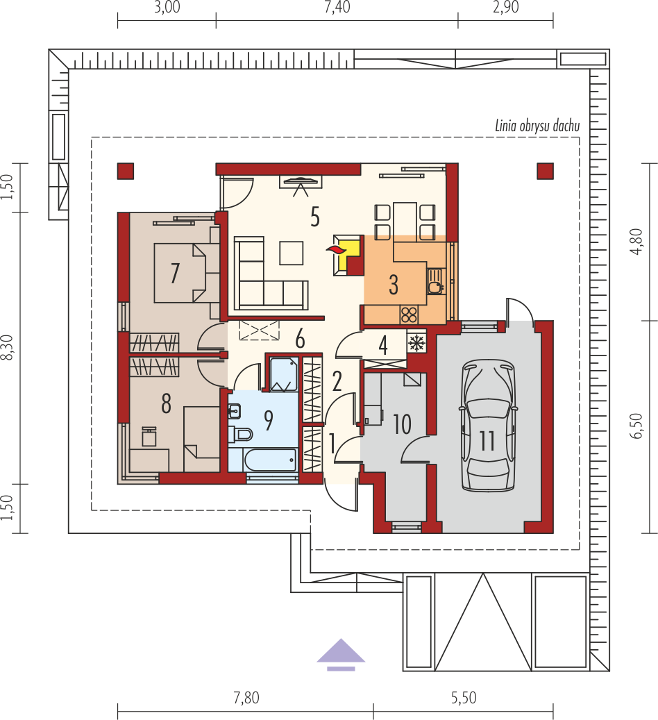 Планировка «План первого этажа», Одноэтажный дом 13х11 - 94.12 м2