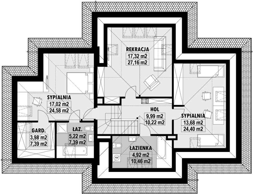 Планировка «План мансарды», Двухэтажный дом 17х14 - 199.4 м2