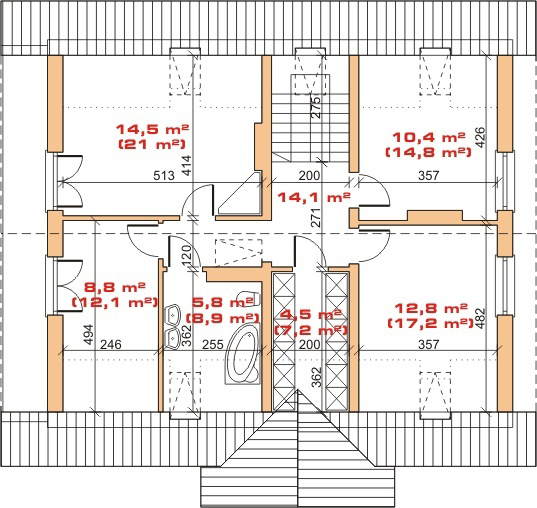 Планировка «План мансарды», Двухэтажный дом 12х11 - 256.8 м2