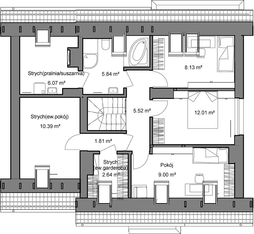 Планировка «План мансарды», Двухэтажный дом 11х11 - 154.99 м2