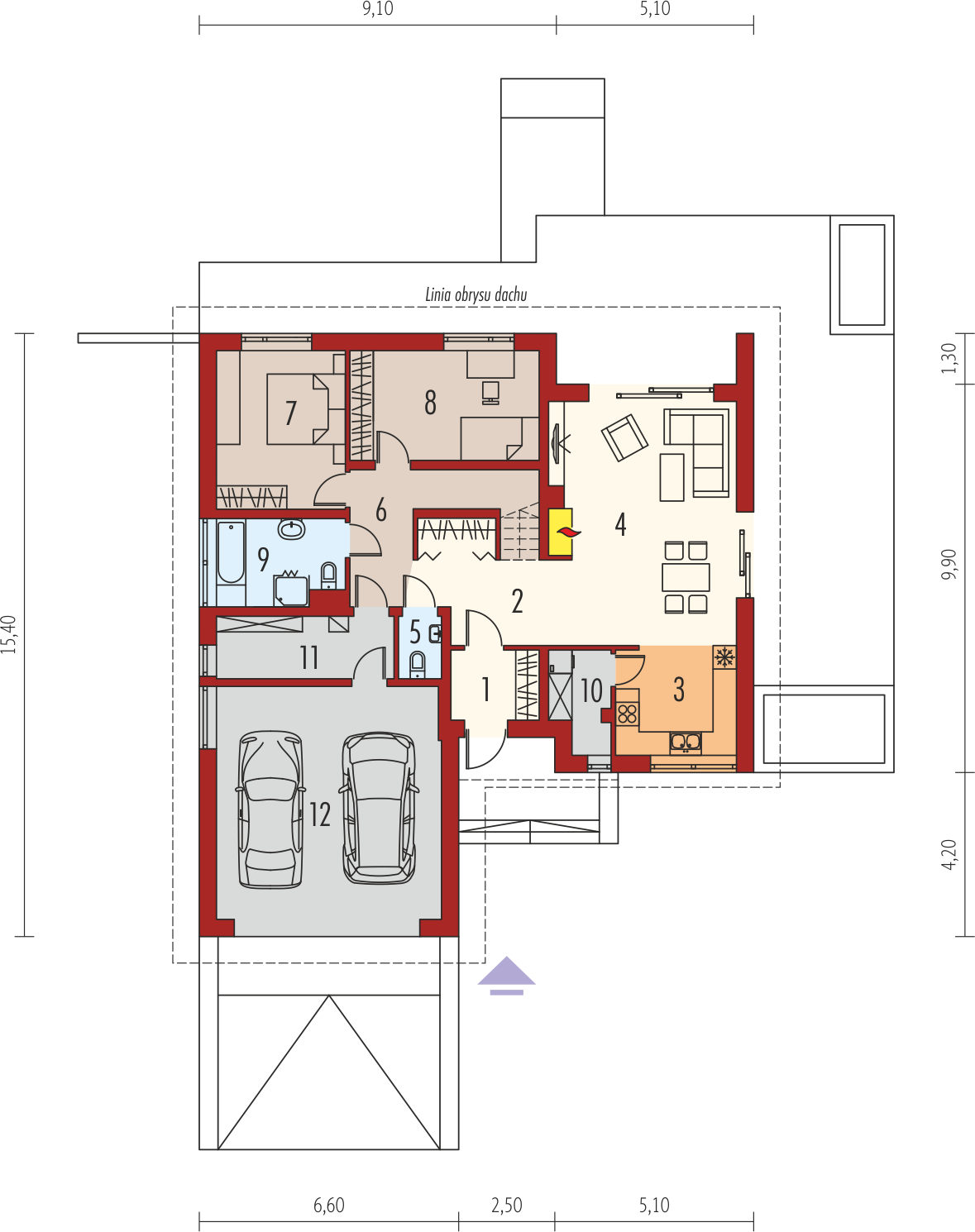 Планировка «План первого этажа», Двухэтажный дом 14х15 - 171.24 м2