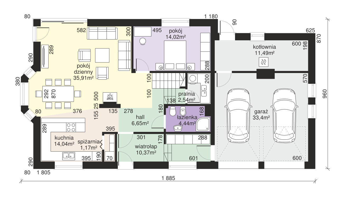 Планировка «План первого этажа», Двухэтажный дом 19х10 - 237.19 м2