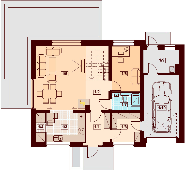 Планировка «План первого этажа», Двухэтажный дом 13х9 - 139.88 м2