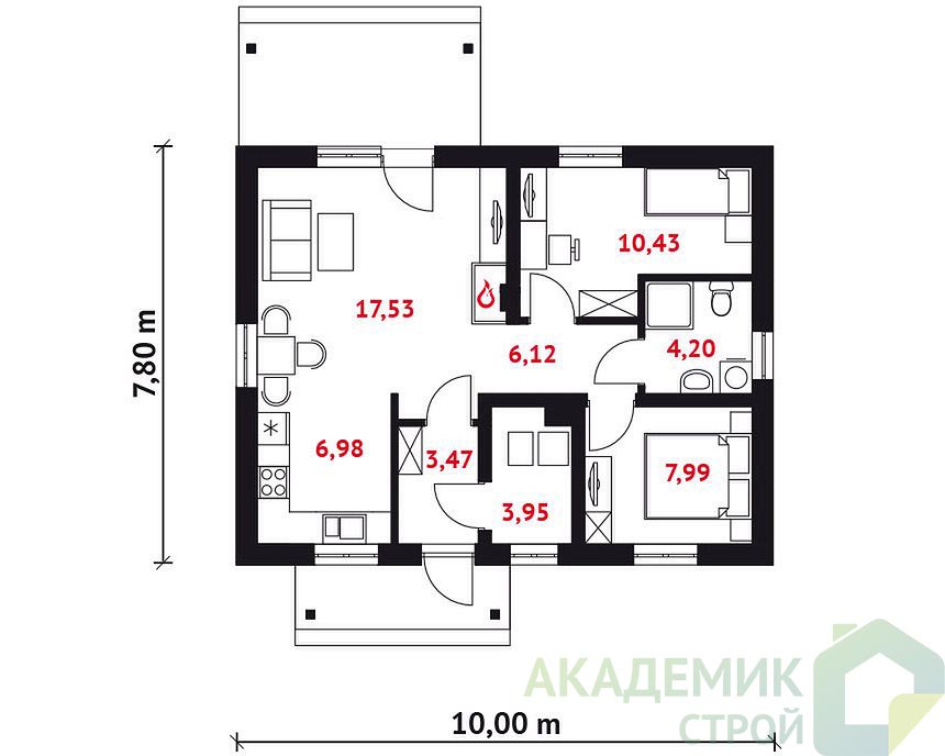 Двухэтажный дом 10х8 - 81.18 м2 — вид 3