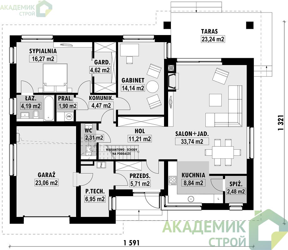 Двухэтажный дом 16х14 - 220.97 м2 — вид 3