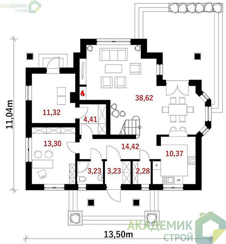 Двухэтажный дом 11х14 - 193.98 м2 — вид 3