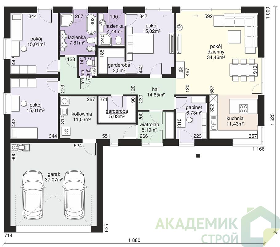 Одноэтажный дом 19х16 - 188.1 м2 — вид 3