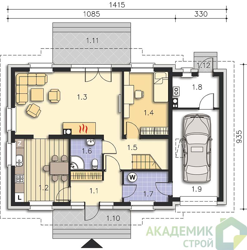 Двухэтажный дом 13х11 - 153.58 м2 — вид 3