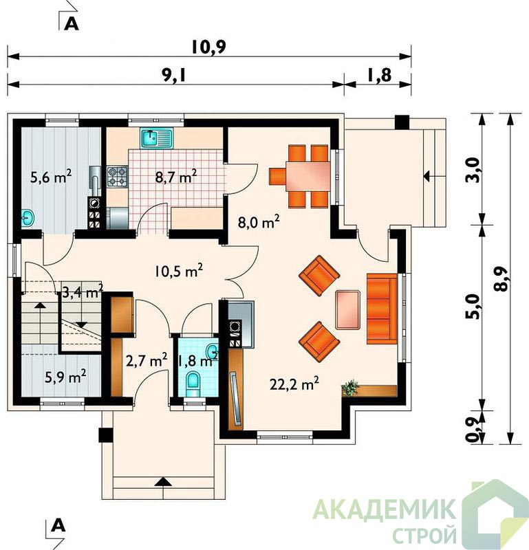 Двухэтажный дом 11х9 - 121.5 м2 — вид 3