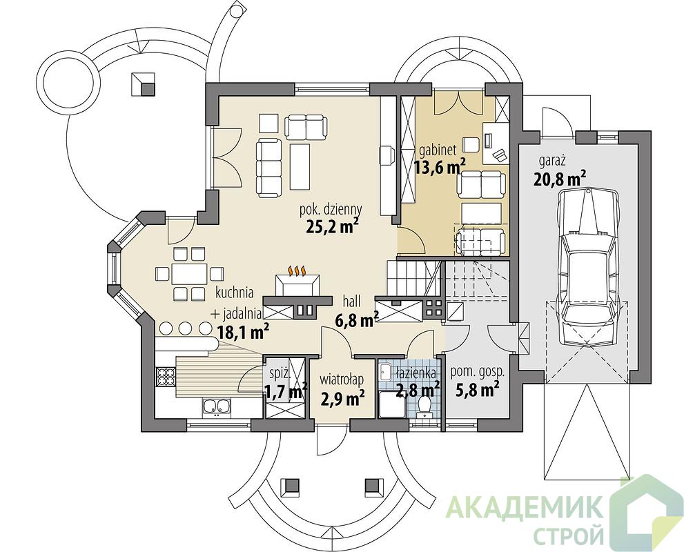 Двухэтажный дом 15х11 - 158.7 м2 — вид 3