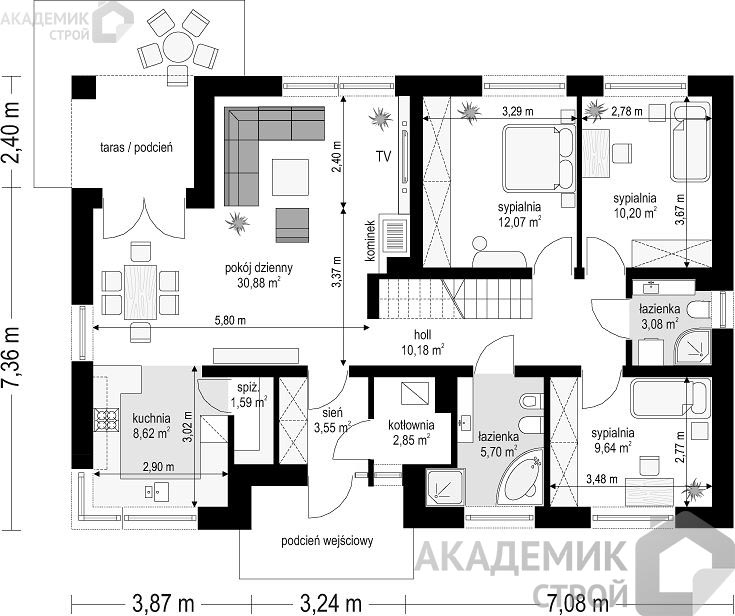Двухэтажный дом 14х10 - 133.96 м2 — вид 3