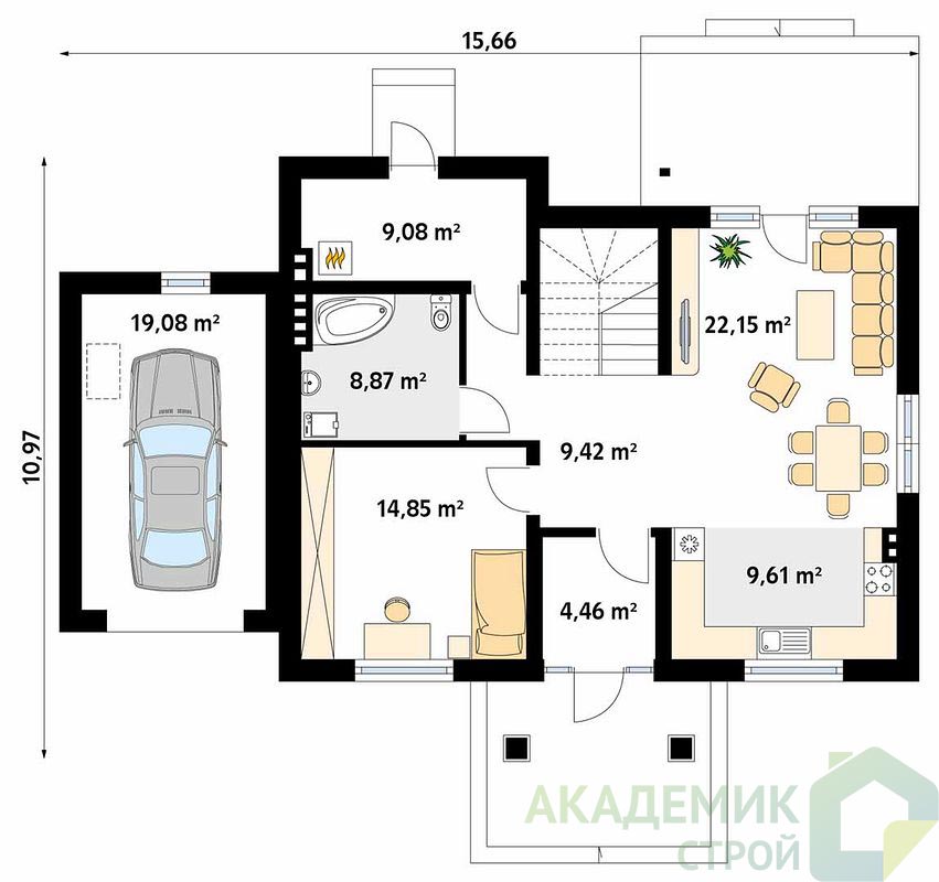 Двухэтажный дом 15х12 - 157.7 м2 — вид 3