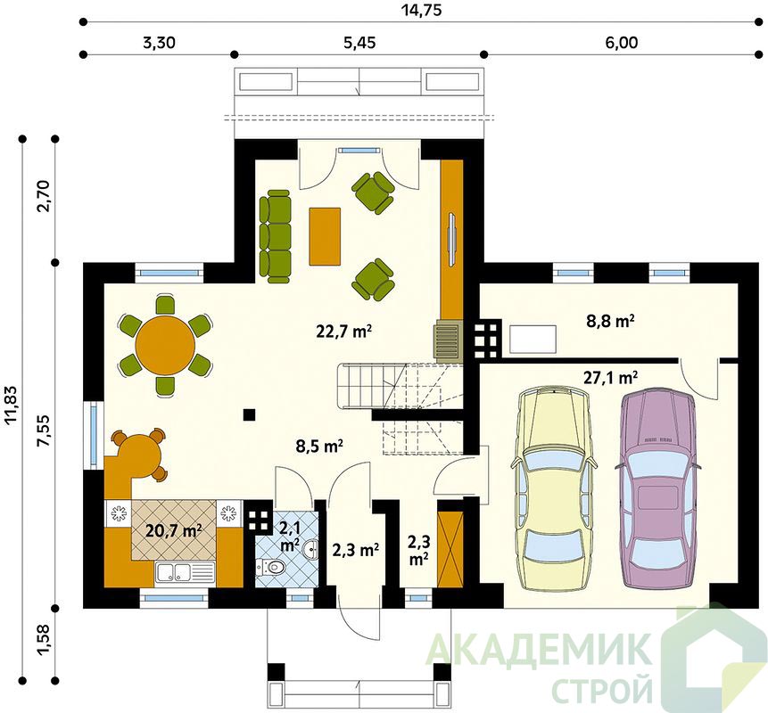 Двухэтажный дом 15х13 - 159 м2 — вид 3