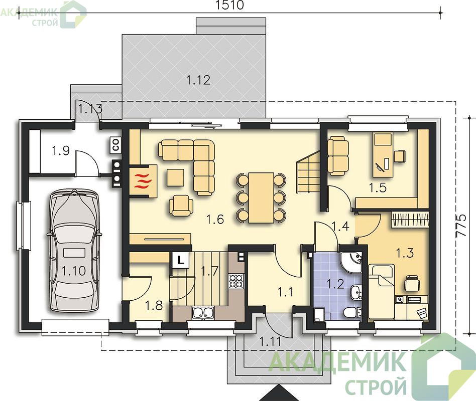 Двухэтажный дом 15х9 - 135.79 м2 — вид 3