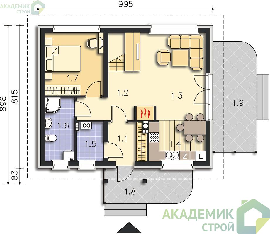 Двухэтажный дом 11х8 - 98.78 м2 — вид 3