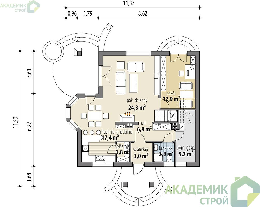 Двухэтажный дом 11х11 - 129.3 м2 — вид 3