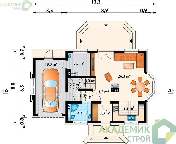 Двухэтажный дом 13х8 - 137.2 м2 — вид 3