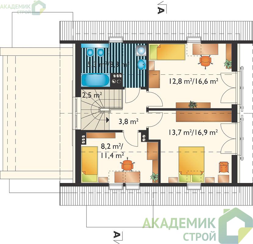 Двухэтажный дом 13х9 - 126.3 м2 — вид 3