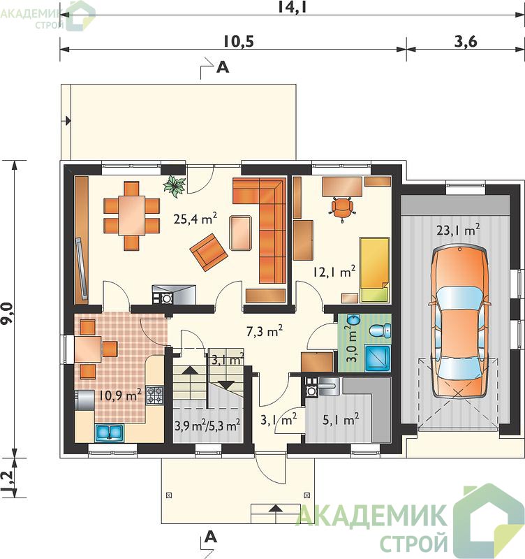 Двухэтажный дом 14х9 - 153.6 м2 — вид 3