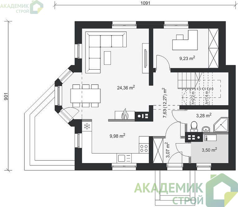 Двухэтажный дом 11х9 - 114.54 м2 — вид 3