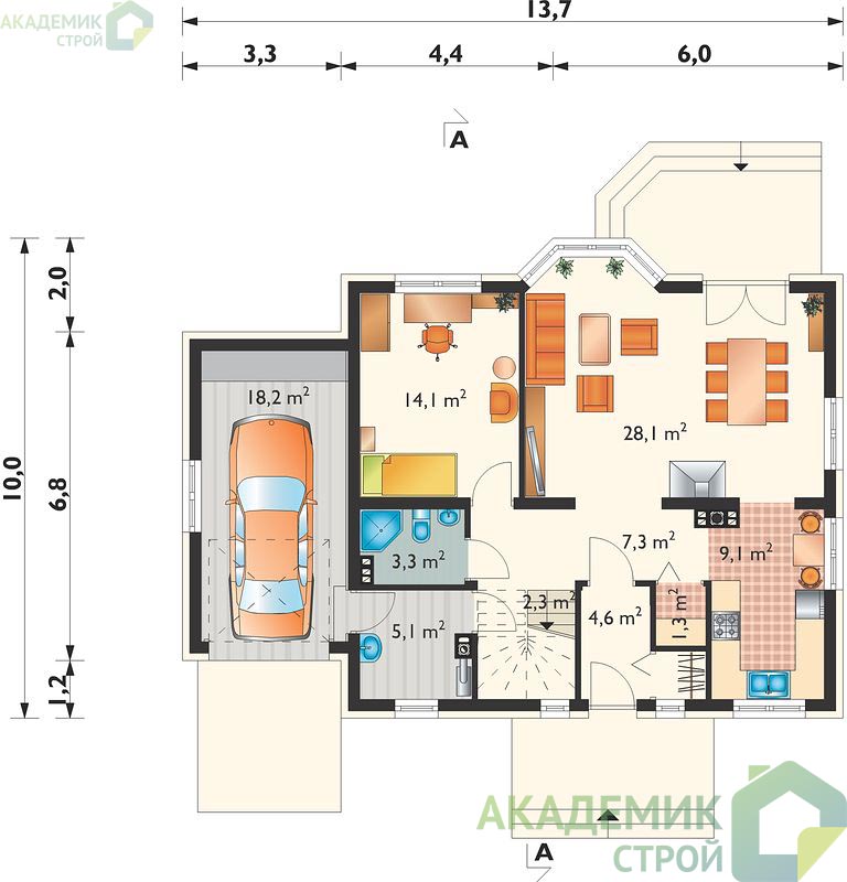 Двухэтажный дом 14х10 - 163.1 м2 — вид 3