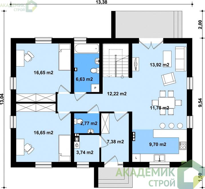 Двухэтажный дом 13х10 - 176.94 м2 — вид 3