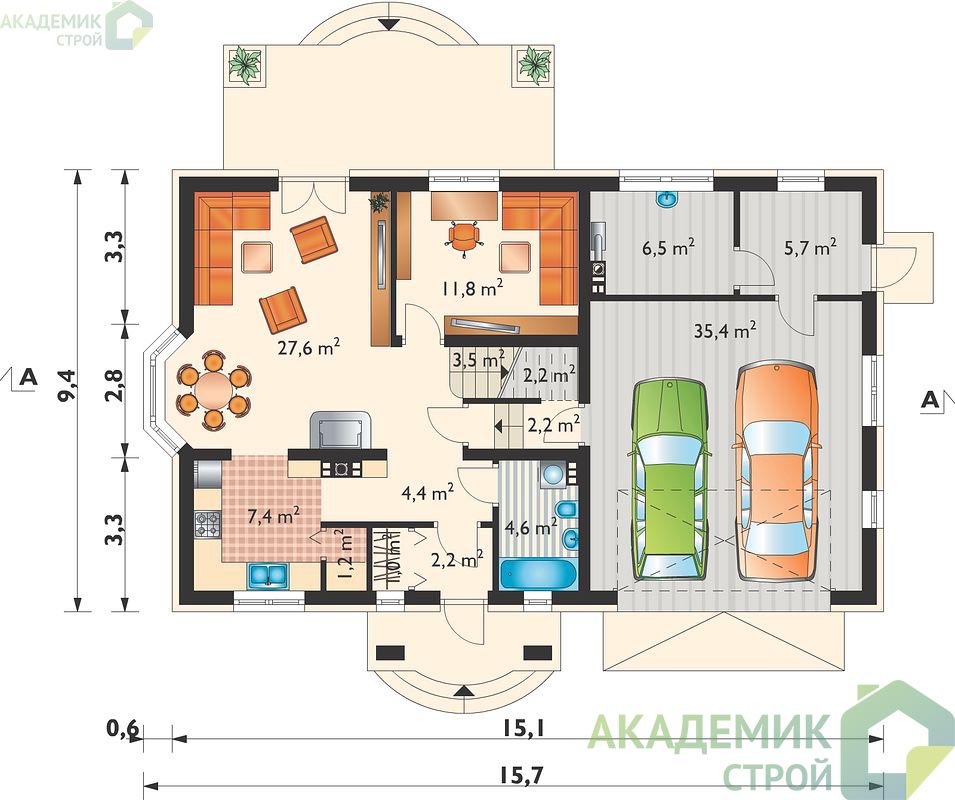 Двухэтажный дом 16х11 - 217.1 м2 — вид 3