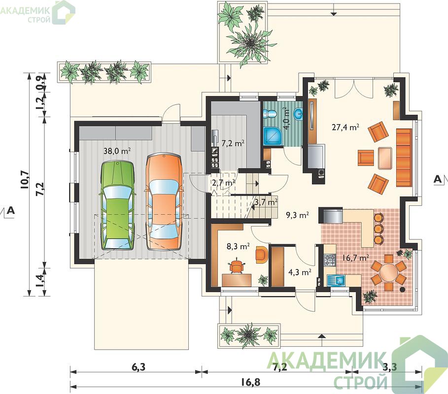 Двухэтажный дом 17х14 - 211.8 м2 — вид 3