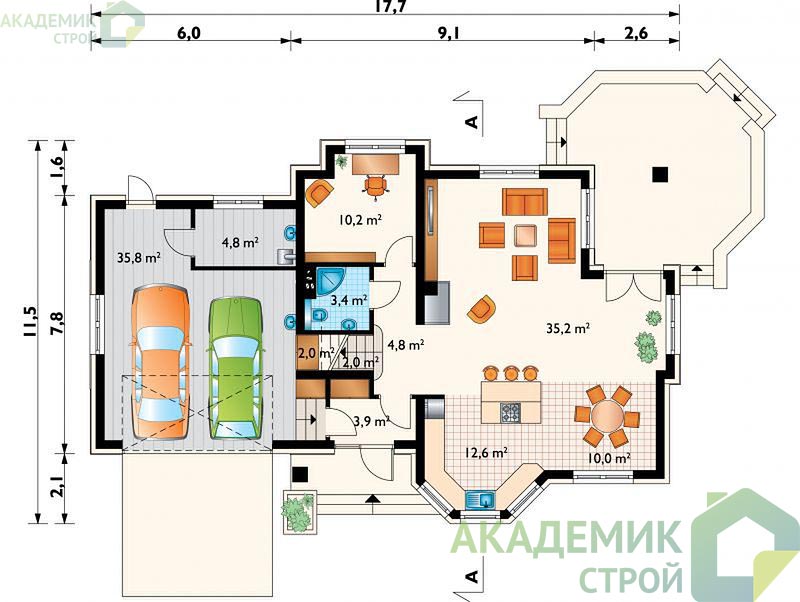 Двухэтажный дом 18х12 - 216.3 м2 — вид 3