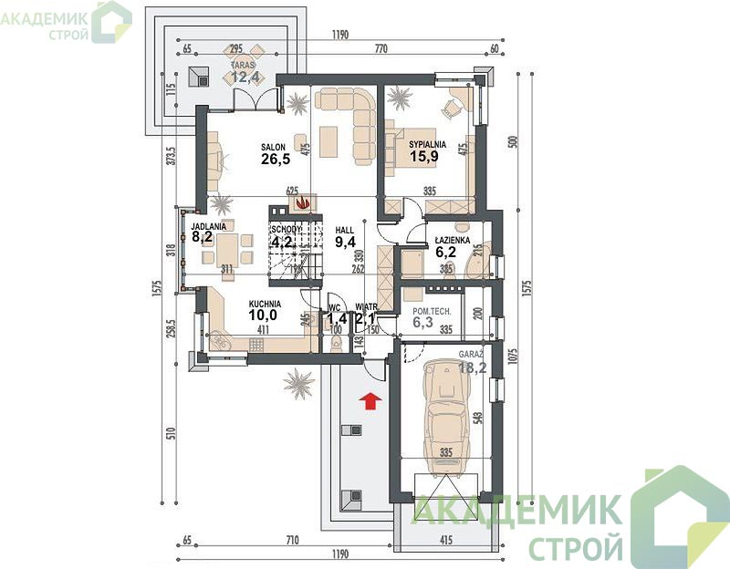 Двухэтажный дом 12х16 - 148.43 м2 — вид 3