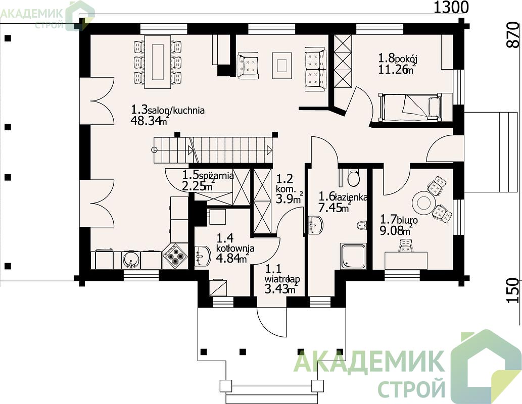 Двухэтажный дом 13х10 - 156 м2 — вид 3